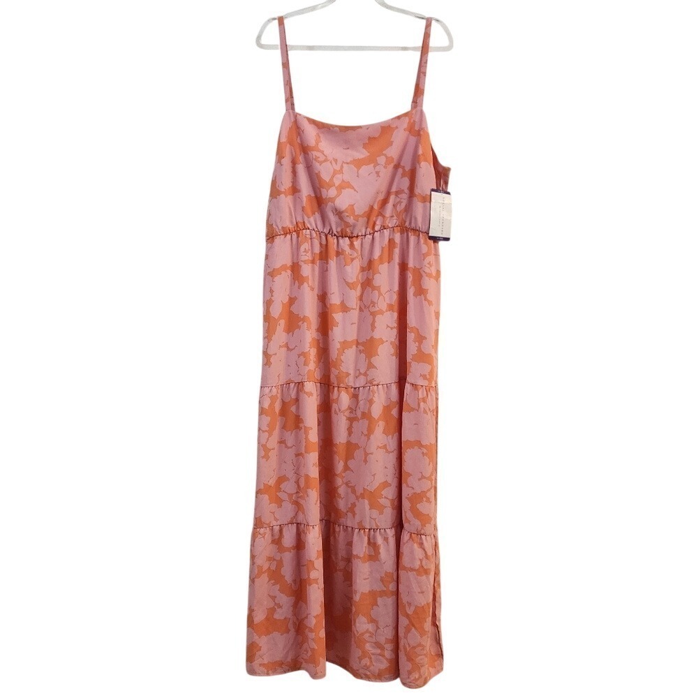 NWT Sanctuary Pink Orange Floral Tiered Maxi Dress Smocked Back 2XL‎